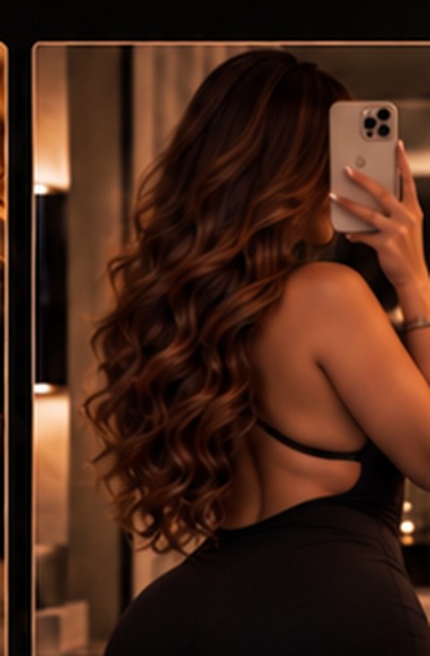 Faceless mirror outfit portrait